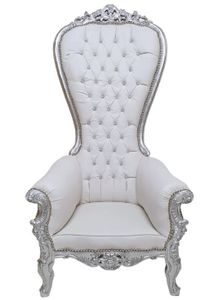 Barocksessel Sessel Weiß Silber Armlehne Thron Majestätisch König Royal XXL Premium Luxus Modern Retro Repro Antik Saal Hochzeit Feier Event