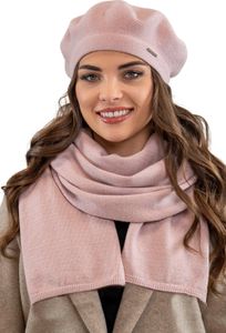 Vivisence damen baskenmütze eleganter wintermütze und schal set warm kopfbedeckung und halsbedeckung an winter und herbst warm dick, winterset für frauen, hergestellt in der eu, rosa, einheitsgröße