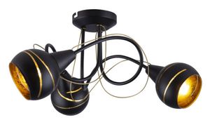 Globo Lighting Deckenleuchte Metall schwarz, goldfarben, Glas schwarz, blattgold, ø: 450mm, H: 210mm, exkl. 3x E14 40W 230V