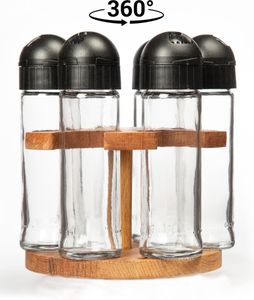 Joy Kitchen™ drehbares Gewürzregal aus Holz mit Gewürzdosen aus Glas | Küchenregal Drehteller rund | Gewürzregal stehend | kompaktes Gewürzregal | Gewürzkarussell | Gewürzregal mit Gläsern | Gewürzregal drehbar | Gewürzstreuer | Vorratsdosen aus Glas