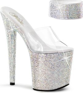 BEJEWELED-812RS Pleaser silber Multi Strass Plateau Pantoletten klar Knöchelmanschette