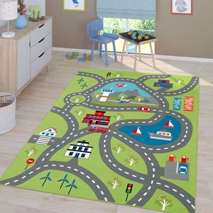 Kinder-Teppich, Spiel-Teppich Für Kinderzimmer, Mit Straßen-Motiv, In Grün Größe 120x160 cm