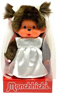 Nevesta | 20 cm bábika Monchhichi | v svadobných šatách a závoji