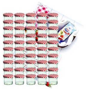 50er Set Sturzglas 125 ml Marmeladenglas Einmachglas To 66 rot karierter Deckel incl. Rezeptheft