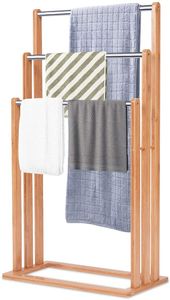 Handtuchständer Handtuchablage Rostfrei, Handtuchhalter Handtuchstange aus Bambus und Edelstahl, Badetuchstange Badetuchständer mit 3 Stangen