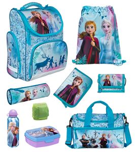 Disney Ledová královna Dívčí školní taška 9ks se sportovní taškou Frozen 2 Anna a Elsa Tyrkysově modrá