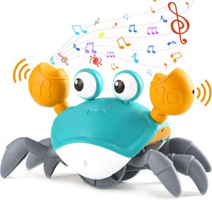 Krabbelnde Krabbe Baby Spielzeug mit Musik und LED-Leuchten, Automatischer Erkennung um Hindernisse zu Vermeiden Spielzeug Infant Kinder(Grün)