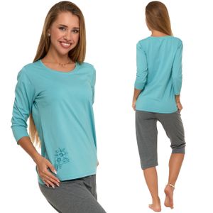 Moraj Damen Schlafanzug 3/4 Bluse + Pyjamahose 4200-019, Farbe: Minze/Grau, Große: L