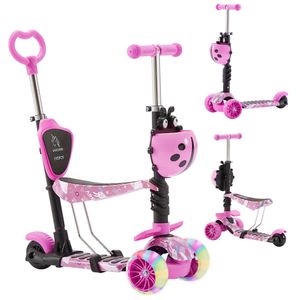 AREBOS Cityroller Tretroller Scooter für Kinder, höhenverstellbarer Lenker und Sitz, LED-XXL Räder, Tritt-Bremse, bis 40 kg belastbarer Roller, Kickroller,  Kickscooter, Pink
