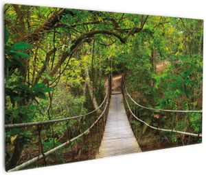 Wallario Premium Leinwandbild Hängebrücke im Urwald  grüner Dschungel in Größe 60 x 90 cm