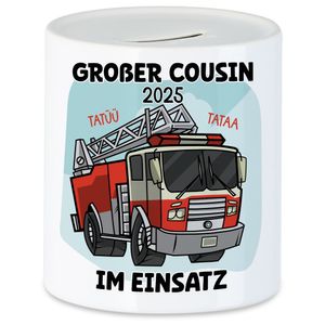 Großer Cousin Im Einsatz 2025 Spardose Feuerwehrauto Feuerwehrmann Cousins Familie Beschützer Retter