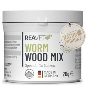 REAVET Wormwood Mix bei und nach Wurmkur, Wurmmittel und Entwurmungsmittel für Katzen 20g – Naturprodukt bei Wurmbefall für Katze, harmonisiert Magen-Darm-Trakt, natürliche Darmflora, mit Kokosmehl
