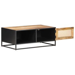 Hommie mobel Couchtisch 90x50x35 cm Raues Mangoholz und Wiener Geflecht 2023