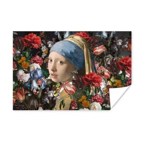 MuchoWow® Poster Das Mädchen mit dem Perlenohrring - Johannes Vermeer - Blumen 90x60 cm - Schlafzimmer