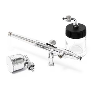 Wiltec Airbrush Pistole Typ 134 mit Double Action Funktion, Düse Ø 0,3 mm, 2 Farbbecher, Pipette, Adapter für Modellbau, Nailart usw.