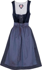 Spieth&Wensky 2-teiliges Buchsbaum Midi-Dirndl Kleid Dirndl Trachtenkleid Rocklänge 70cm, Farbe:Blau, Größe:46/3XL