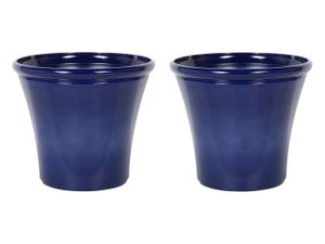 BELIANI Blumentopf 2er Set Marineblau Lehm und Glasfaser ⌀ 46 cm Rund Modern Hoch Pflanenkübel Garten Indoor Outdoor Außenbereich Terrasse Deko