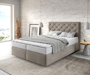 DELIFE Boxspringbett Dream-Great 140x200 cm Mikrofaser Beige mit Matratze und Topper