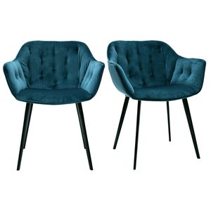 Miliboo - Design-Stühle aus petrolblauem Samt Stuhlbeine aus schwarzem Metall (2er-Set) BURTON