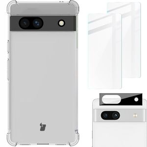 Schutzhülle + 2x Glas + Kameraschutz Bizon für Google Pixel 7A Transparent Case Cover Handy Hülle Etui