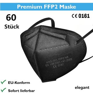 60 x  qualifizierte und preiswerte FFP2-Maske(schwarz) / Atemschutzmaske mit neue 0161-CE-vertifizierung,bieten Schutz gegen Staub/Allergie/Infektion/Pollen/ /