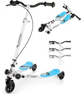 WOOKRAYS Swing Scooter mit 3 Rädern, Verstellbarer Tri-Slider, Faltbarer Push-Drifting Scooter für Jungen und Mädchen ab 5 Jahren