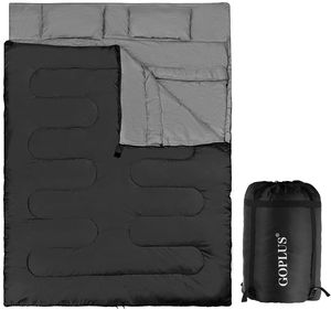 GOPLUS Schlafsack Deckenschlafsack Hüttenschlafsack Doppelschlafsack Reiseschlafsack Trekkingschlafsack Mumienschlafsack, mit Zwei Kissen, schwarz, (190+30) x 150 cm