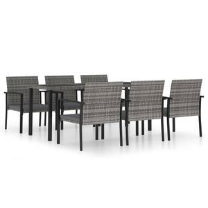7-teiliges Outdoor-Essgarnitur Garten-Essgruppe Sitzgruppe Tisch + stuhl Poly Rattan Grau
