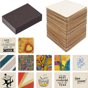 Belle Vous 50 Stück Quadratische Holzscheiben zum Basteln mit Schleifschwamm – Baumscheibe 10 x 10 cm – 2,5 mm dick – natürliche quadratische