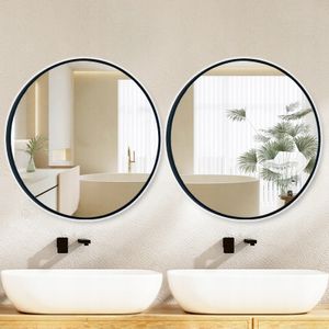 Rebiko Wandspigel Rund Spiegel 70 cm Schwarz Modern Stil Runder Spiegel Badspiegel Moderner Dekorationsspiegel