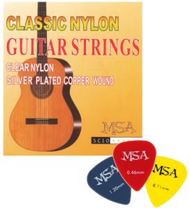 1 Satz Nylonsaiten Saiten für Konzertgitarre Gitarrensaiten 028-043 Stärke + 3x Plektrons