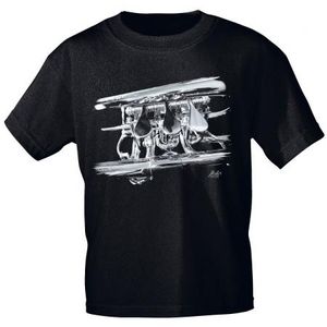 T-Shirt uni mit Print - Flügelhorn Detail - von ROCK YOU MUSIC SHIRTS - 10739 schwarz - Gr. S - XXL Größe - XL