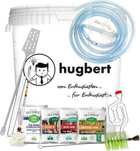 Weinset ALCOMAT-BOX-L Weinhefe | Gärbehälter 30/33L | Gärröhrchen | Dichtgummi | Weinmessgerät | Wein-Gießset mit Klemme | Rührer| Kaliummetabisulfit | Flaschenbürste