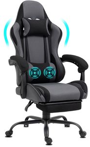 GEMANI Stoff Bürostuhl Gaming Stuhl  Gaming Sessel Ergonomischer mit Fußstütze Kopfstütze Massage-Lendenkissen Gaming Chair Drehsessel 02-0040 Grau