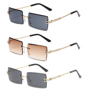3 Stück Rechteck Randlose Sonnenbrille,Rechteck Retro Durchsichtige Linse Rahmenlose Sonnenbrille für Frauen Männer-Square Rimless Sunglasses,Stil 1