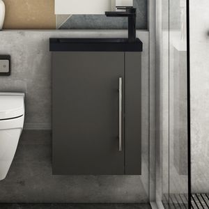 SEMAL-Badmöbel 45cm Anthrazit Badezimmermöbel Schwarz Waschtisch mit Unterschrank Kleine Badezimmerschränke