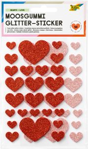 folia Moosgummi Glitter-Sticker HEARTS LOVE 50 Stück auf 2 Bögen