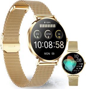 XCOAST Damen Smartwatch SIONA 2 Nano Gold - sehr kleine Smartwatch: 38mm Durchmesser, 6,9mm flach, 6 Tage Akku, AMOLED Touch-Display, Fitnesstracker