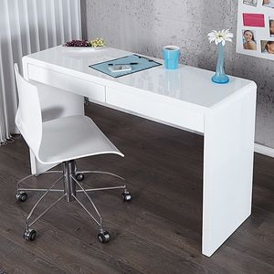 Psací stůl CasaDolce ALESA, 120x42x74 cm, bílý vysoký lesk, se 2 zásuvkami