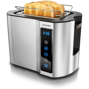 Arendo - Toaster 2 Scheiben Edelstahl Touchpanel - 800 W – Doppelwandgehäuse – Integrierter Brötchenaufsatz – 7 Bräunungsgrade – Brotscheibenzentrierung – Restzeitanzeige – Memoryfunktion - Silber