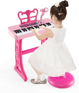 Kinder Keyboard, 37 Tasten E-Piano mit Notenständer & Mikrofon & Hocker, Klavier Spielzeug für Kinder ab 3 Jahren, Belastbar bis 50kg (Rosa)