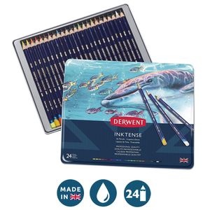 Derwent Inktense Aquarellstifte, 24-teiliges Stifte Set, wasserlösliche Buntstifte, ideal für das Malen von Aquarellbildern