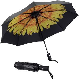 ASKSA Regenschirm Doppelschichtig Automatisch Faltbar Regenschirm Winddicht UV Schutz Schirm, Gelb