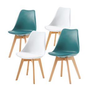 IPOTIUS Sada 4 jídelních židlí SGS s masivní bukovou nohou, skandinávský design Čalouněné kuchyňské židle Židle kuchyňské dřevo, bílá a tmavě zelená