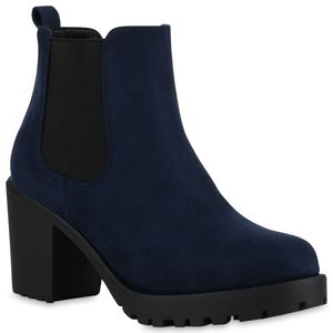 VAN HILL Damen Stiefeletten Chelsea Boots Profilsohle Blockabsatz 902287, Farbe: Marine Blau, Größe: 37