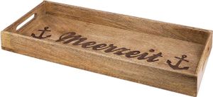 GILDE Tablett, rechteckig, "Meerzeit", Schriftzug, Mangoholz, naturfarben, , L. 20 cm, B. 50 cm, H. 5 cm 41275