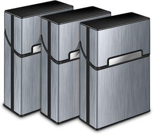 Zigarettenetui, 3 Stück Zigarettenbox Metall mit Magnetverschluss, Zigarettenetui aus Alu, Einrast Funktion Für 20er Standard Schachteln (Grau)