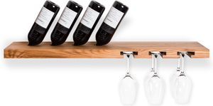 Tu Las™ Weinflaschenhalter aus Holz inklusive Weingläser und Sektglashalter – 94 x 22 x 4 cm – Schwebender Weinflaschenhalter – Wandhalterung – Eichenholz