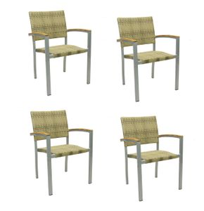 4x Konway BORNEO Stapelsessel Elfenbein Polyrattan Garten Sessel Stuhl Set beige