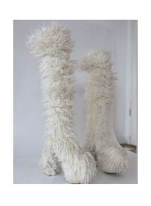 Fur Plateau Schneestiefel Damen Wolle Chunky High Heel Overknee Stiefel Furry Warme Schuhe Fur Plateau Schneestiefel Damen Wolle Chunky High Heel Overknee Stiefel Furry Warme Schuhe